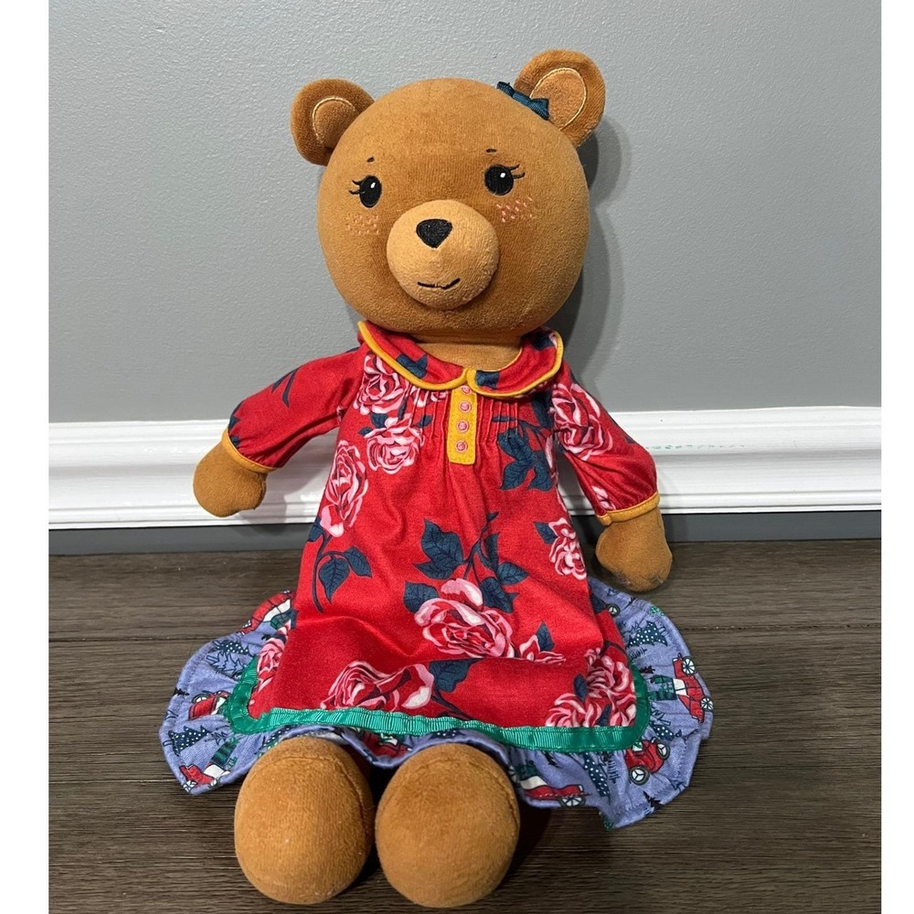 Matilda Jane Brave Bear Plush Stuffed Animal Toy Christmas Floral Dress Tan 18"